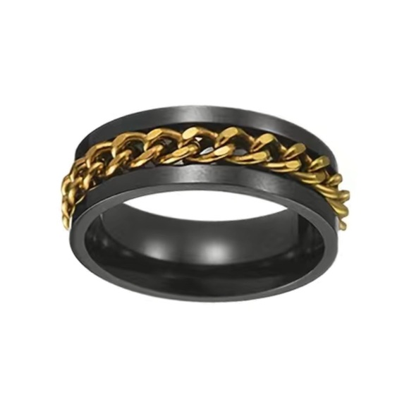 Black Gold Chain Anxiety Fidget Spinner Ring - Picture 2 of 4
